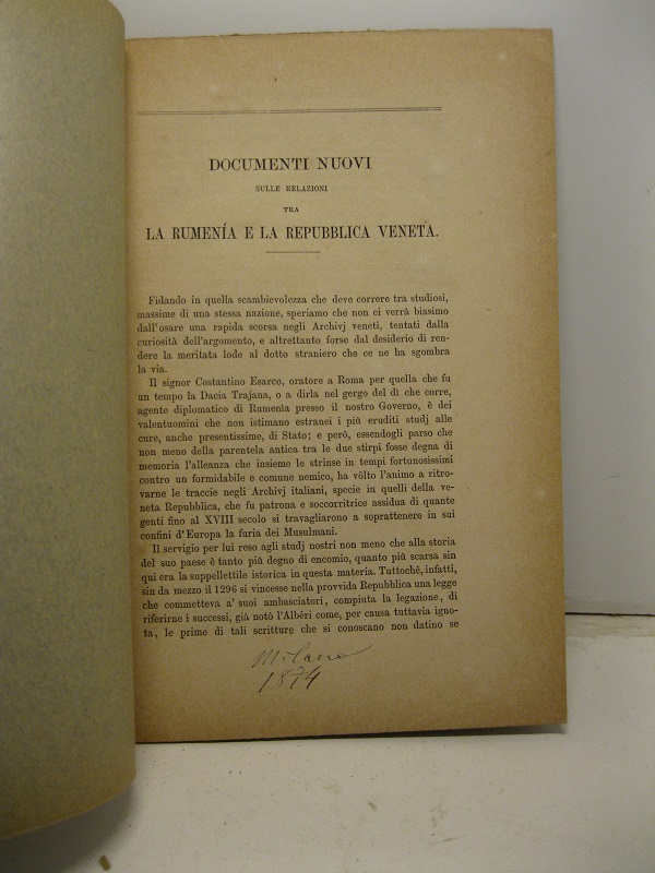 Documenti nuovi sulle relazioni tra la Rumenia e la Repubblica veneta